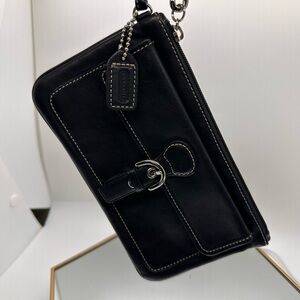 Coach Y2K SoHo Black Leather Wristlet with Silver Buckle and Hardware
